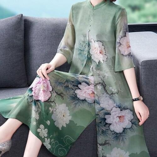 2020 Chinese Dress Qipao Cheongsam Modern Chiffon Cheongsam Dress Half Sleeve Floral Print Cheongsam Lingerie Women 10174