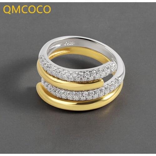 QMCOCO 925 Silver Design Zircon Glossy Combination Ring With Female Light Luxury Simple Temperament Index Finger Ring