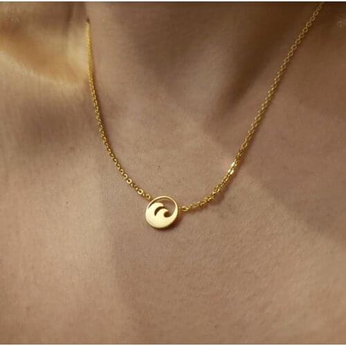 Stainless Steel Ocean Waves Pendant Beach Surfer Jewelry Summer Sea Wave Charm Choker Necklaces For Women Girl Collar Mujer