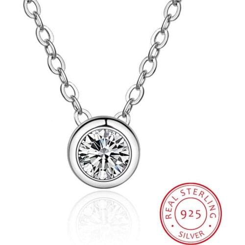 2020 925 Sterling Silver Simple Round CZ Crystal Pendant Necklaces for Women Clear Zirconia Jewelry Long Link Chains LN0341