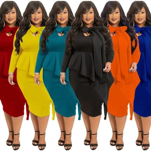 Fall & Winter New Style Womens Large Size Fashion Bowknot Long Sleeve Dress Bowknot Pullover Sweatshirt Causal Long Sleeve