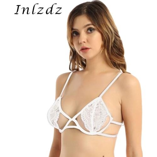 Womens Sexy Lingerie Hot Lace Bra Tops Adjustable Spaghetti Strap Hollow Out Bra No Cup Brassiere Erotic Lingeries Sexy Costume