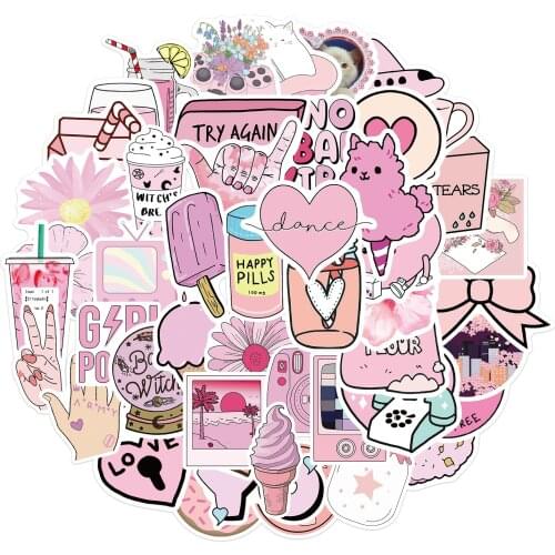 10/50PCS Funny Pink Style Girl Cartoon Aesthetic Stickers Car Motorcycle Travel Luggage Guitar Waterproof Graffiti Sticker