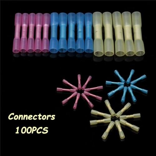 100PCS/set Heat Shrink Butt 3 Sizes Waterproof Butt Crimp Terminals Insulated Electrical Wire Cable Connectors For 22-10 AWG