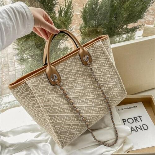 2021 Fashion Simple Womens National Trend Chain Beach Use Bucket Bag Single Shoulder Cross-Slung Large Capacity Handbag