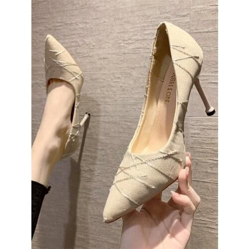 2021 spring and autumn new fashion temperament womens shoes all-match solid color pointed toe shallow mouth stiletto high heels