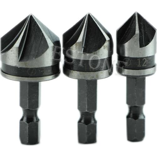 3pcs12mm 16mm 19mm 1/4" Hex Shank 5 Flutes Chamfer Bit Flutes Chamfer Bit New New