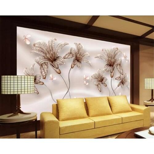 Beibehang 3d brick wallpaper 3D embossed jewelry flower lily flower wallpaper bedside background wall 3 d wallpaper for walls