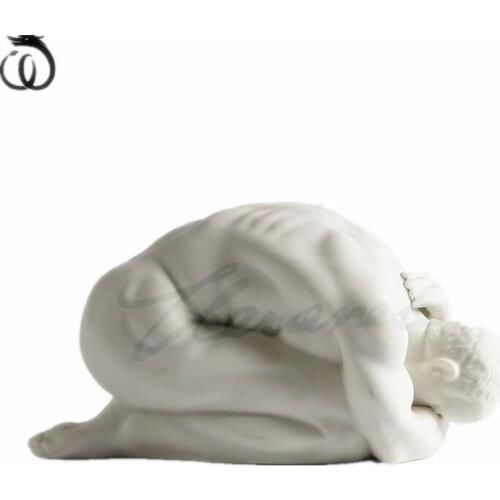 Abstract Ceramics Body Arts Sculpture Creative Decoration Figurine Nude Man Kneeling Desk Statue Interior Showpiece Home Decor