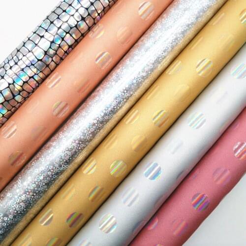 Amonglitter Dots Printed Metallic Synthetic Leather, Faux Leather Fabric Sheets for DIY Bows Bags 21x29cm A4 size MB014