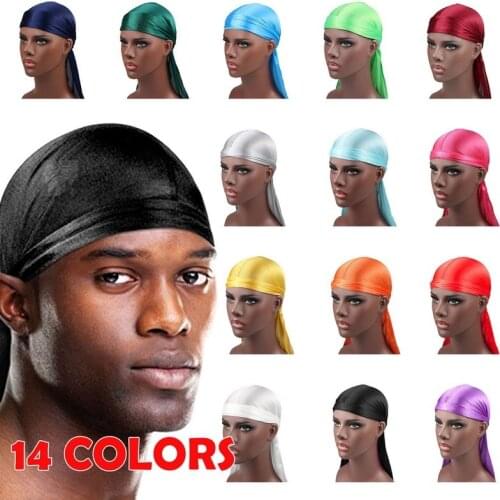 Satin Men Stretchy Cap Hip Hop Wigs Turban Bandana Headwear Toe Cap Solid Color Long Pirate Hat Tie Down Tail Hair Accessories