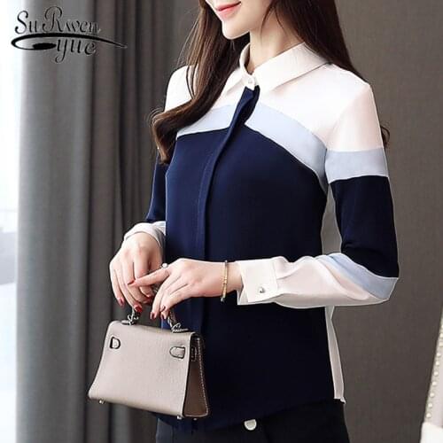 2021 Fashion Women Blouses Long Sleeve Chiffon Women Shirt Casual Striped Office Ladies Women Shirt Turn-down Collar 5302 50