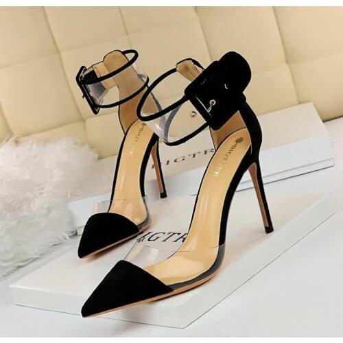 BIGTREE Transparent Heels Black Fashion Sexy Womens Heeled Sandals Big Size Womens Shoes35- 43 Sandals Summer 2020