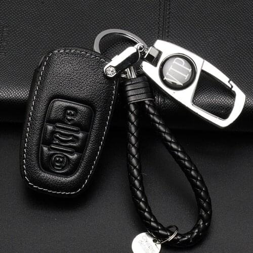 Genuine Leather car key fob cover case set+Metal Keychain ring for Audi A2 A3 A4 A6 A8 TT flip foldremote repair protect shell