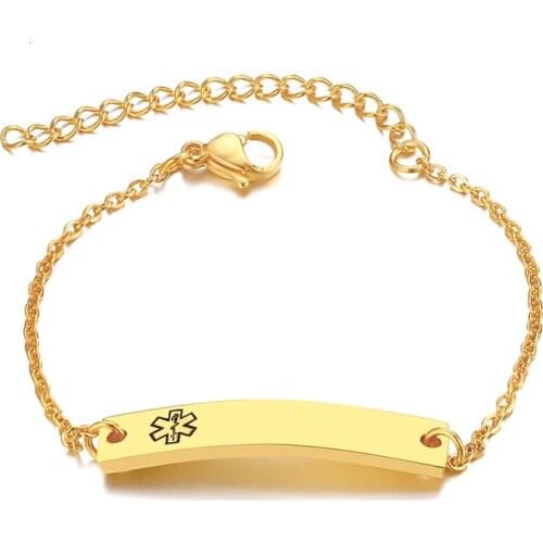 Kid Stainless Steel ID Tags Engraving Diabetes Name Bangle Disease Medical Bracelet Mens Bracelet Jewelry