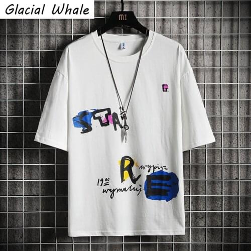 GlacialWhale Mens Oversized T-shirt Men 2021 New Graffiti Tops Print T-shirts Hip Hop Casual Tshirt Male White T Shirt For Men