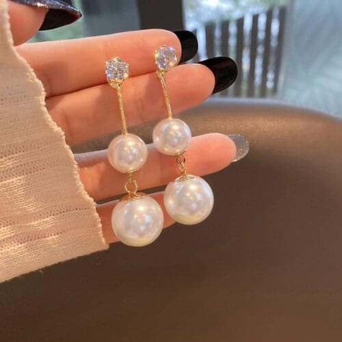 Korean Front And Back White Pearl Long Earrings For Women Temperament 2021 New Jewelry brincos Wholesale