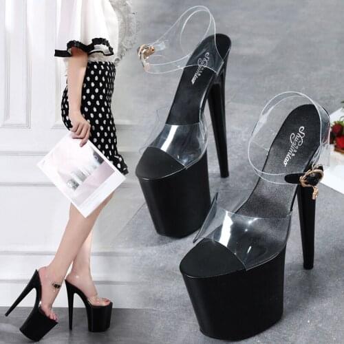 Summer Women Platform Crysta Sandals Catwalk Show Girl Steel Tube Dancing Shoes Sexy Fine Heel Heels 20cm Transparent Sandals
