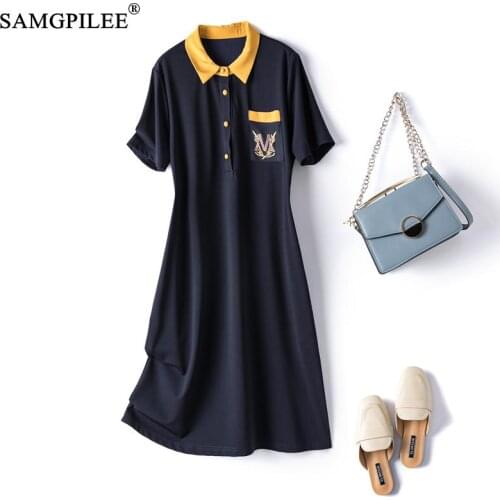 Summer Clothes For Women 2021 New Simple Polo Collar Contrast Pockets Slim Korean Short Sleeve A Line Plus Size Woman Dresses