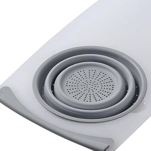 Multi-Functional Cutting Board Sink Strainer Collapsible Drain Basket Vegetable Fruit Space Saving for Kitchen Household