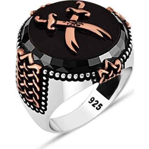 Onix Stone Double Zülfikarlı Silver Men 'S Ring
