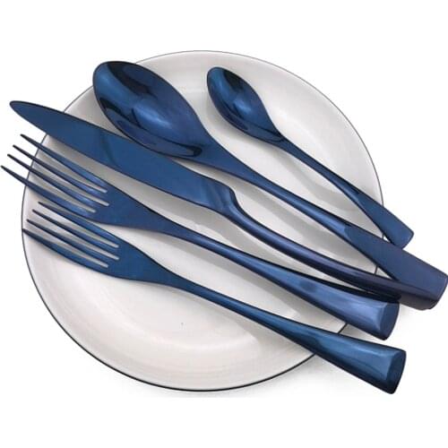 4/5/6pcs Shiny Blue Cutlery Set 304 Stainless Steel Dinnerware Set Knife Steak Fork Table Dinner Set Tableware Silverware Set