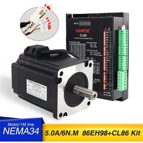 Nema 34 5.0A 6N.m Closed Loop Stepper Motor Kit Hybird Servo Driver CL86 + 86EH98A5001 2 Phase Stepper Motor