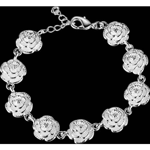 New 925 sterling Silver Full Rose Flower Chain Bracelet For Women elegant Fashion classic Wedding Party Gifts fine Jewelry