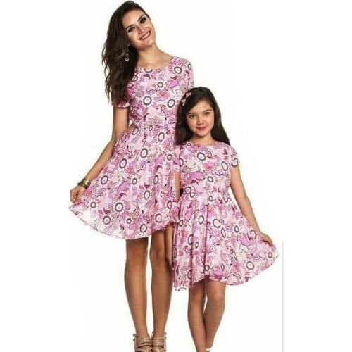 Baby Girl Clothes Purple Mommy And Me Summer Short Sleeve Dress Family Matching Outfits Sun Print Parent-child Womens Dress