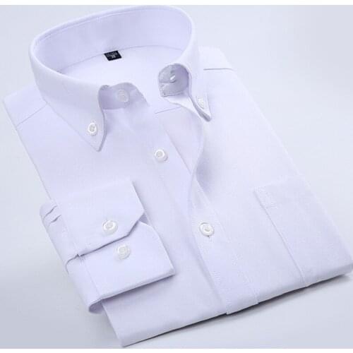 PARKLEES 2021 Oxford Cotton Shirts for Men Long Sleeve Slim White Button Down Collared Shirt Office Casual Dress Camisas