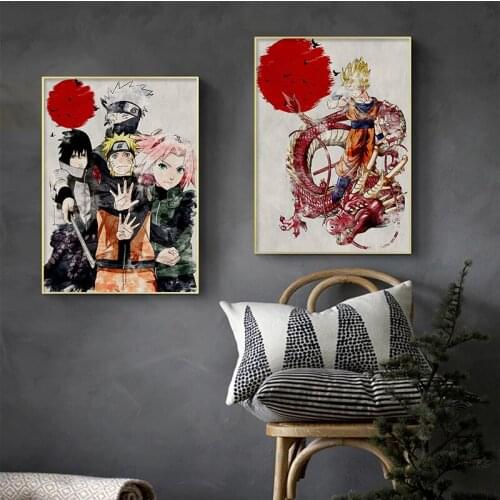 Japanese Anime Poster Dragon Ball Naruto Red Sun Retro Canvas Painting Wall Decoration Posters and Prints Kids Room Decor Mural