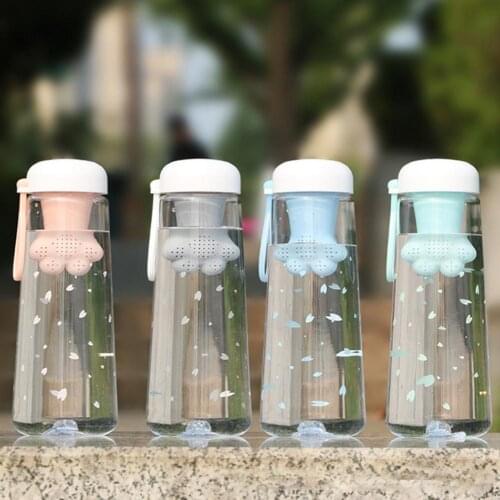 550ML Creative Cute Cat Claws With Tea Filter Plastic Cup Cherry Blossoms Portable Leakproof Sports Water Bottle for Girl