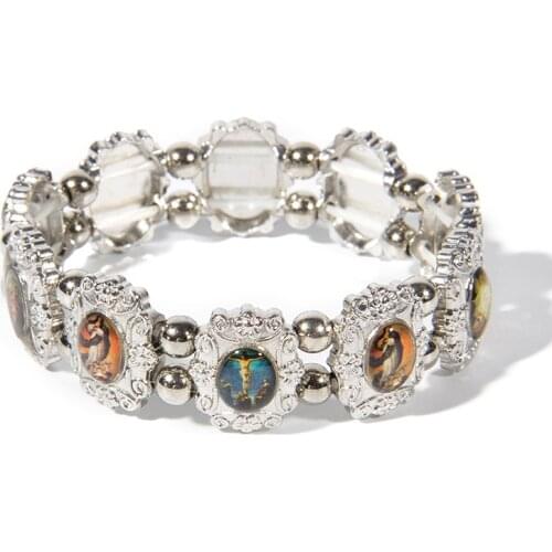 Orthodox Icon Rosary Beads Bracelet JESUS Virgin Mary Fashion Religious Jewelry Alloy Elastic Bracelets