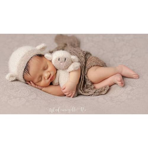 Newborn Props Cute Lamb Hat Doll Set Infant Shooting Crochet Mohair Baby Hat Newborn Studio Accessories Baby Fotografie Props