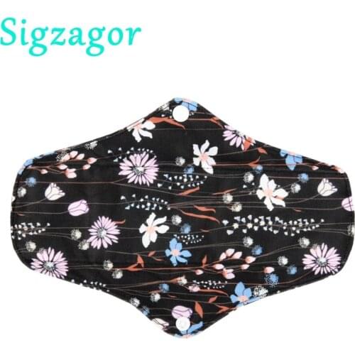 [Sigzagor] 1 Medium Regular Bamboo CHARCOAL Mama Cloth Pad Menstrual Sanitary Pad Reusable Washable 10in /25cm 35 Designs