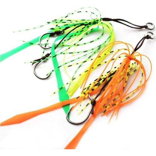 TOMA 5PCS/lot TOMA Silicone Skirt with Hook High Carbon Steel Fishing Hooks Salty Rubber Fishing Lures Jigging assist hook