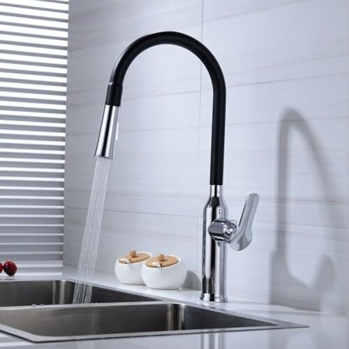 Kitchen Sink Faucets Solid Chrome Brass Pull Out Mixer Tap Single Handle Hot & Cold Sink Crane Tap 360 Degree Rotation Faucet
