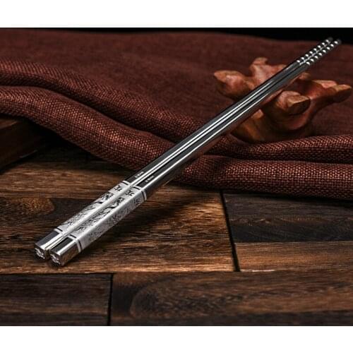 S999 Sterling Silver Chopsticks Hand-Carving Bambooflower Chop Sticks Tableware