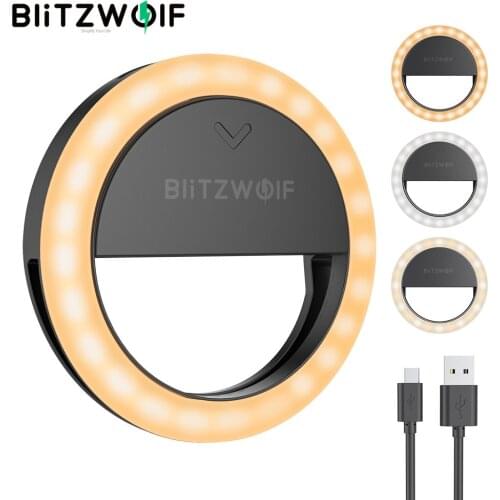 BlitzWolf BW-SL0 Pro LED Clip-on Ring Fill Light Mini Portable Selfie Lights 600mAh USB High Brightness Light for Smartphone PC