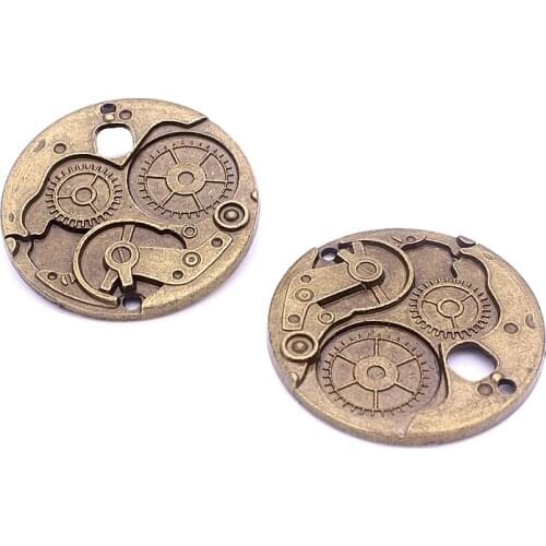 Sweet Bell 10Pcs/lot 37mm Vintage Metal Big Steampunk Watches Clock Gears Charms Two Color Zinc Alloy Watches Clock Charms 5B839