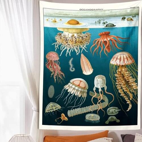 Vintage oceanography Illustration Tapestry Wall HangingRoom Decoration Aesthetic Illustrated Wall Decor Antique Wall Art