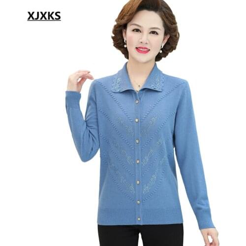 XJXKS 2021 autumn winter new loose plus size wool knitted sweater women cardigan fashion lapel diamond women wool coat