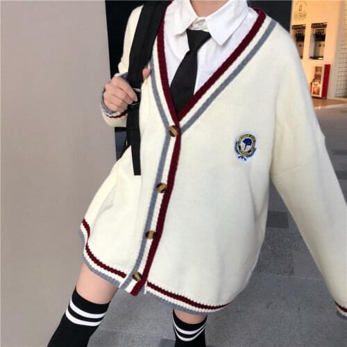 Japanese 2021 Autumn Winter Women Cardigans And Sweaters Uniforms Preppy Style JK Embroidery Soft Warm Female Knitted Sweater