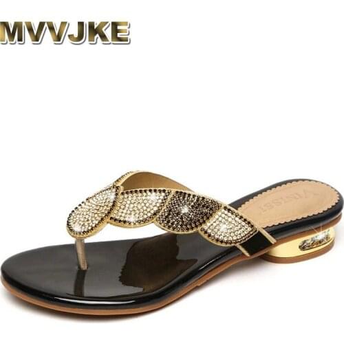MVVJKE New Summer Flip Flops Girls Colorful Shoes Sexy Crystal Rhinestone Design Women Sandals Ladies Genuine Leather Lady Shoes