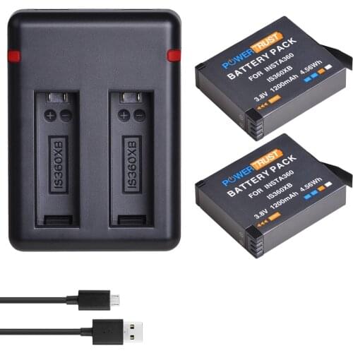 2Pcs 1200mAh ONE X Battery + Dual USB Charger for Insta360 ONE X Battery with Type C Port