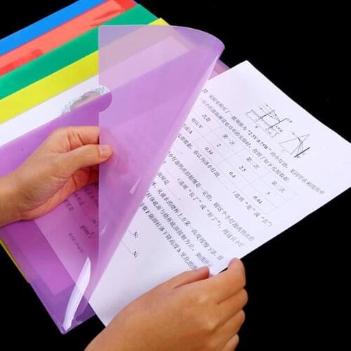 New L-shape A4 Clear Colorful Document Bag Paper File Folder Stationery School Office Case PP 6 colors Available