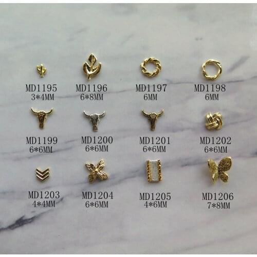 3D 50pcs/bag Different Metal 3D Charms Gold Leaf Butterfly Circle Cow-Head MD1195-1206
