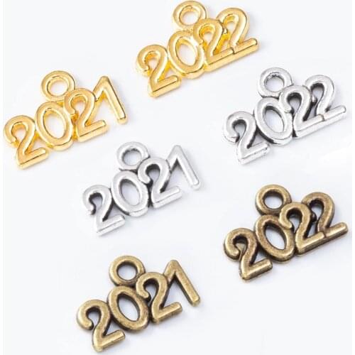40Pcs 2021 2022 Year Number Charm Pendant Accessories Gold Metal Charms Supplies For Bracelet Necklace Jewelry Making DIY