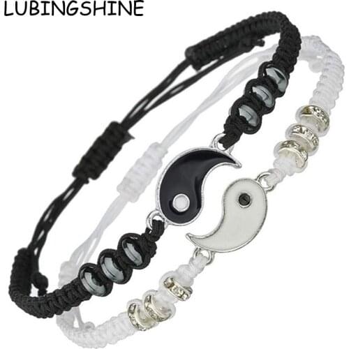 Best Friend Bracelets for 2 Matching Yin Yang Adjustable Cord Bracelet for Friendship Relationship Boyfriend Girlfriend Gift