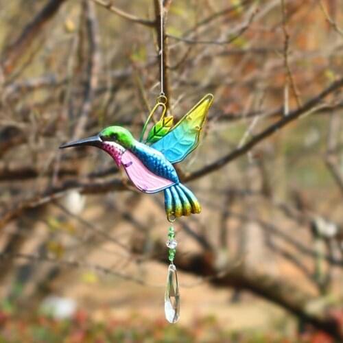 Colorful Bead Hanging Drop Crystal Pendant Color Painting Dragonfly Butterfly Bird Crystal Pendant Garden Hanging Decors
